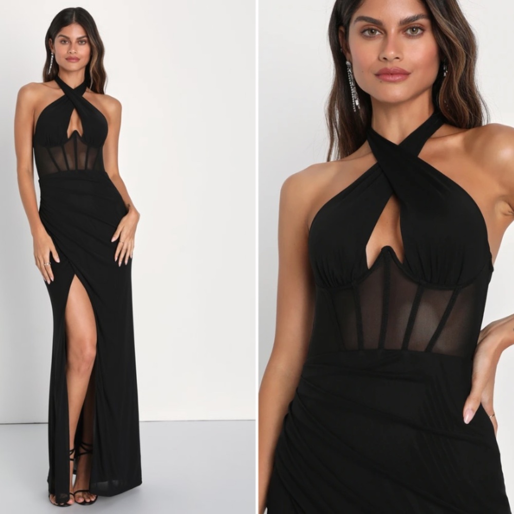 LULU's Prom Wedding Cocktail Sophisticated Bustier Corset Maxi Dress